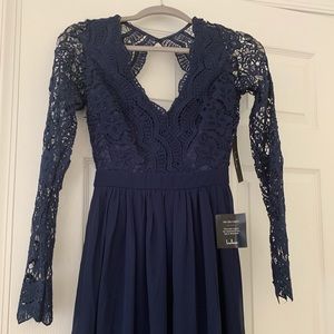 NWT Lulu’s Awaken My Love Navy Lace Maxi Dress